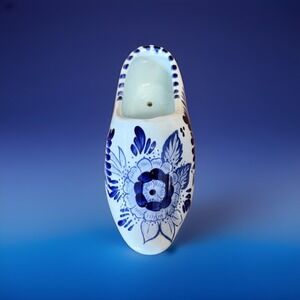 VTG Delfts Blauw Blue Holland Hand Painted Dutch Clog  Shoe Wall Pocket Planter